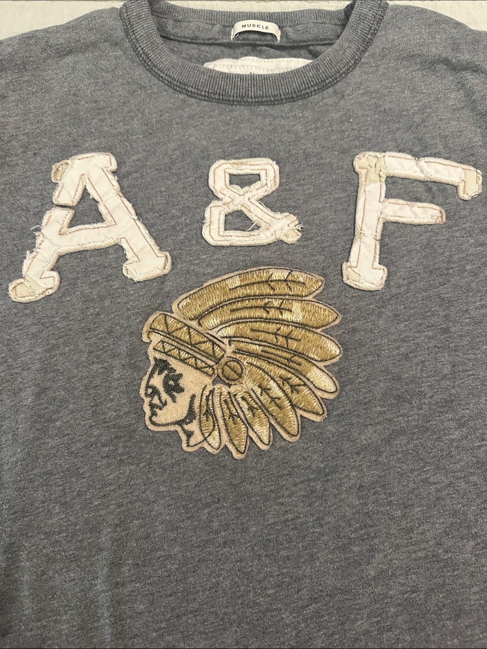 Abercrombie & Fitch Mens Gray Muscle Tshirt with White Appliqué vintage like new